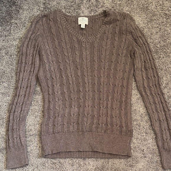 St. John's Bay Sweaters - St. John's Bay V-Neck Cable Knit Sweater - Taupe